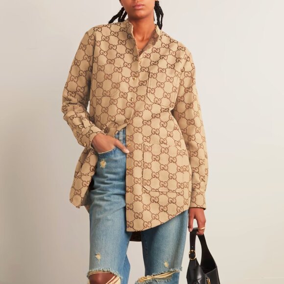 Gucci Camel Ebony Maxi GG Canvas Utility Shirt - Picture 1 of 15